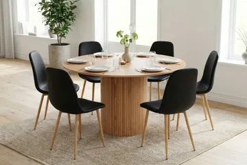 Kopparbo Rund Matgrupp 130 cm – Matbord med 6 Nibe Matstolar i Trä med Ekutseende - Natur - Products - Möbler - Bord & matgrupp - Matgrupp