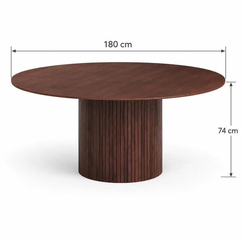 Kopparbo Rund Matgrupp 180 cm – Matbord med 8 Winston Matstolar i Trä med Valnötsutseende - Brun - Products - Möbler - Bord & matgrupp - Matgrupp