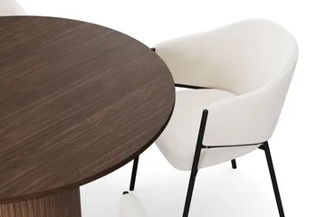 Kopparbo Runt Matbord 120 cm med 4 Filip Matstolar - Mörkbrun / Vit Bouclé - Products - Möbler - Bord & matgrupp - Matgrupp