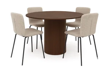 Kopparbo Runt Matbord 120 cm med 4 Katy Matstolar - Mörkbrun / Greige Bouclé / Metallben Svart - Products - Möbler - Bord & matgrupp - Matgrupp