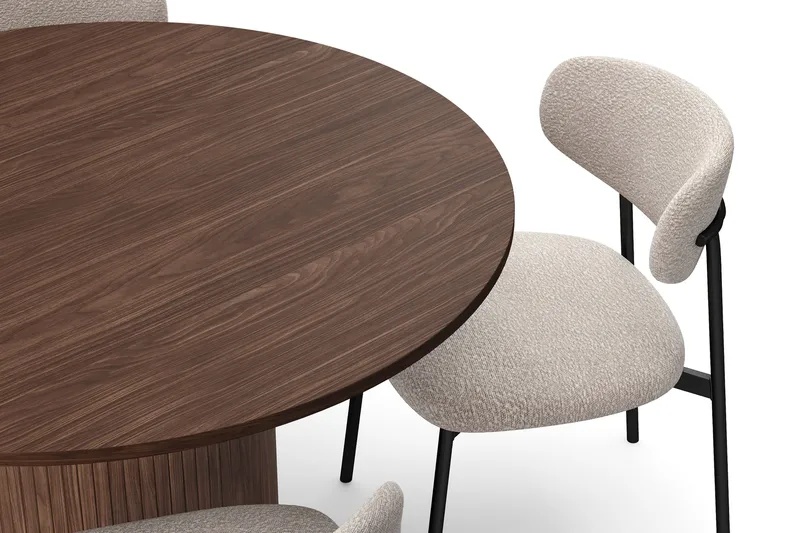 Kopparbo Runt Matbord 120 cm med 4 Lucy Matstolar - Mörkbrun / Greige Bouclé / Metallben Svart - Products - Möbler - Bord & matgrupp - Matgrupp