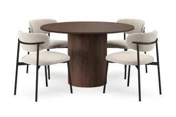 Kopparbo Runt Matbord 120 cm med 4 Lucy Matstolar - Mörkbrun / Greige Bouclé / Metallben Svart - Products - Möbler - Bord & matgrupp - Matgrupp