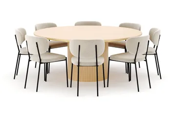 Kopparbo Runt Matbord 180 cm med 8 Gemmiano Stolar - Whitewash - Products - Möbler - Bord & matgrupp - Matgrupp