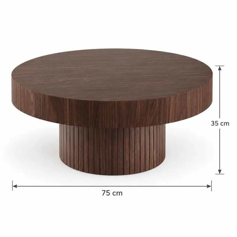 Kopparbo Runt Soffbord 75 cm i Trä med Valnötsutseende och Ribbad Pelarfot - Brun - Products - Möbler - Bord & matgrupp - Soffbord