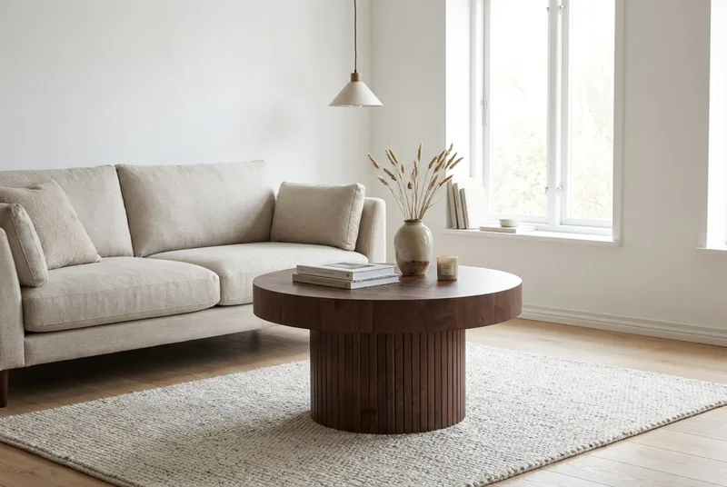 Kopparbo Soffbord Rund 85 cm tjock bordsskiva - Valnöt - Products - Möbler - Bord & matgrupp - Soffbord