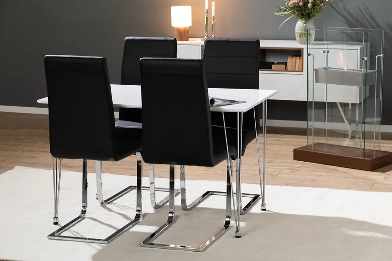 Kronblom Matgrupp 120 cm med 4 Cibus Stol - Vit/Krom/Svart PU - Products - Möbler - Bord & matgrupp - Matgrupp