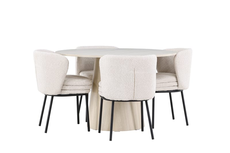 Lanzo Matgrupp 120 cm Rund med 4 Agnes stolar - Whitewash/Vit - Products - Möbler - Bord & matgrupp - Matgrupp