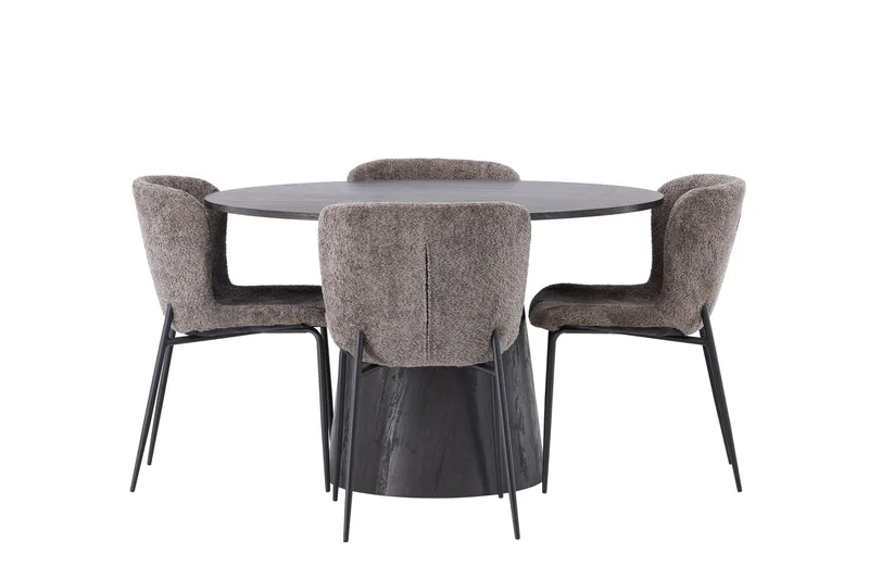 Lanzo Matgrupp 120 cm Rund med 4 Modesto stolar, Svart