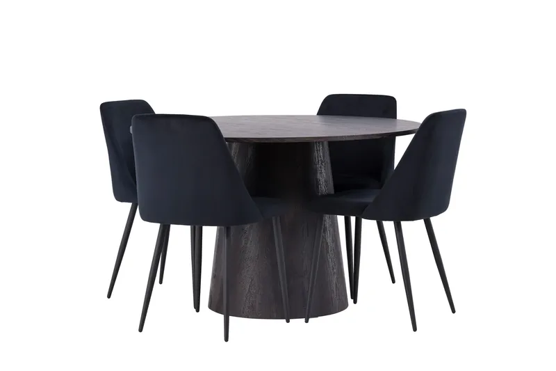 Lanzo Matgrupp 120 cm Rund med 4 Night stolar - Svart - Products - Möbler - Bord & matgrupp - Matgrupp