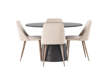 Lanzo Matgrupp 120 cm Rund med 4 Night Stolar - Svart - Products - Möbler - Bord & matgrupp - Matgrupp