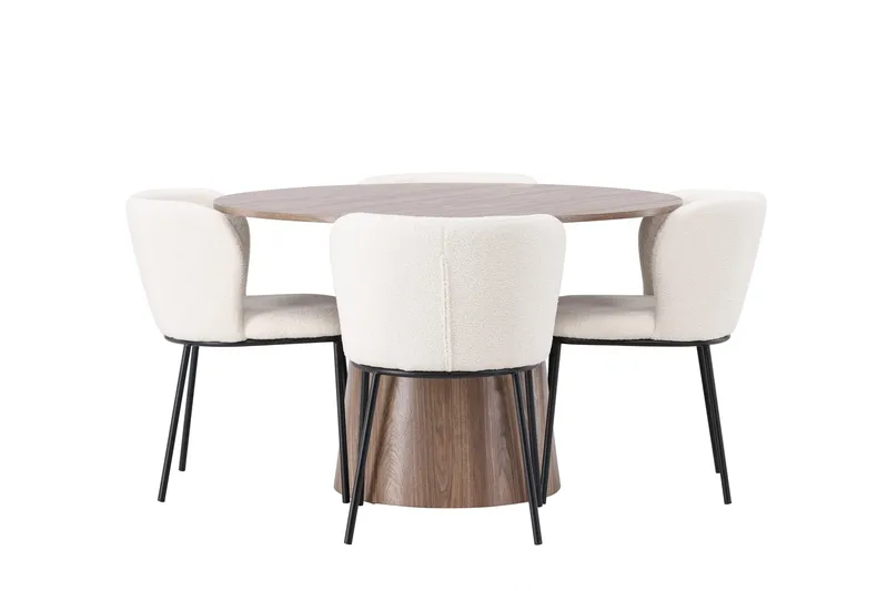 Lanzo Rund Matgrupp i Trä 120 cm med 4 Edina Stolar - Natur / Beige / Vit - Products - Möbler - Bord & matgrupp - Matgrupp