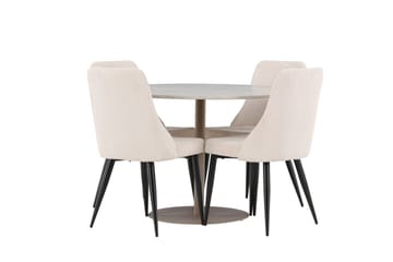 Lycke Matgrupp 110 cm Rund med 4 Leone stolar - Beige/Beige - Products - Möbler - Bord & matgrupp - Matgrupp