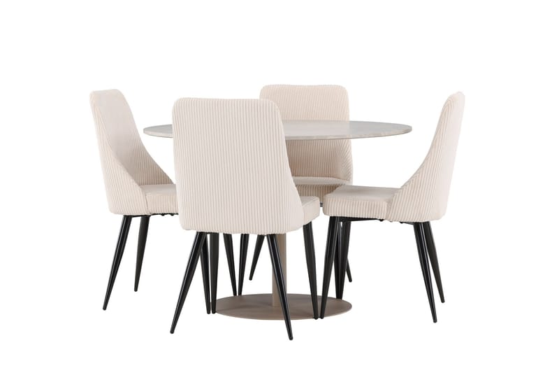 Lycke Matgrupp 110 cm Rund med 4 Leone stolar - Beige/Beige - Products - Möbler - Bord & matgrupp - Matgrupp