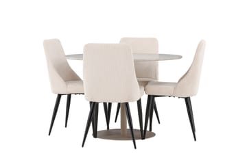 Lycke Matgrupp 110 cm Rund med 4 Leone stolar - Beige/Beige - Products - Möbler - Bord & matgrupp - Matgrupp