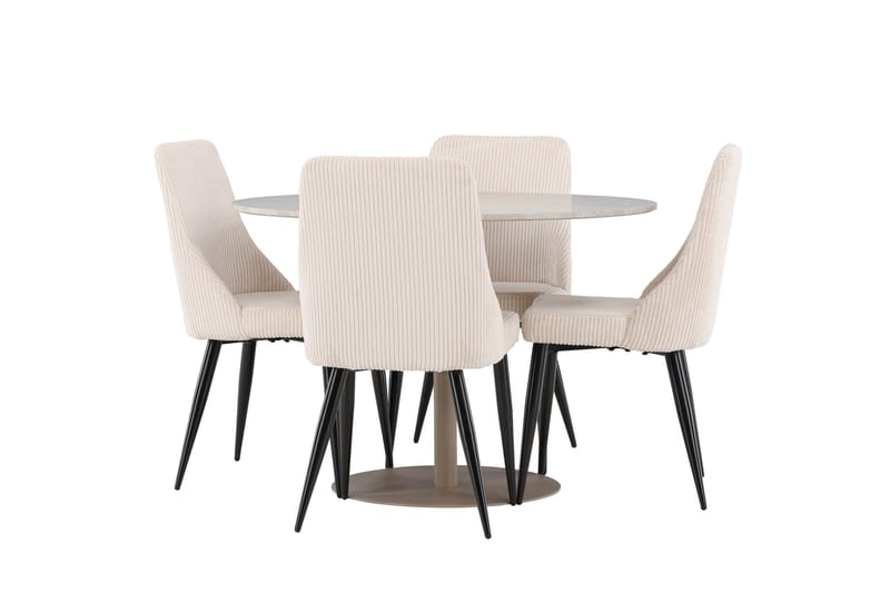 Lycke Matgrupp 110 cm Rund med 4 Leone stolar - Beige/Beige - Products - Möbler - Bord & matgrupp - Matgrupp
