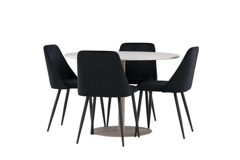 Lycke Matgrupp 110 cm Rund med 4 Night stolar - Beige/Svart - Products - Möbler - Bord & matgrupp - Matgrupp