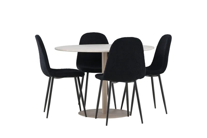 Lycke Matgrupp 110 cm Rund med 4 Polar stolar - Beige/Svart - Products - Möbler - Bord & matgrupp - Matgrupp