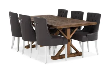 Lyon Förlängningsbar Matgrupp 200 cm med 6 Viktoria Stol - Natur/Grå/Vit - Products - Möbler - Bord & matgrupp - Matgrupp