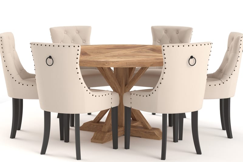 Lyon Matbord 150 cm Runt med 6st Viktoria Matstol - Brun - Products - Möbler - Bord & matgrupp - Matgrupp