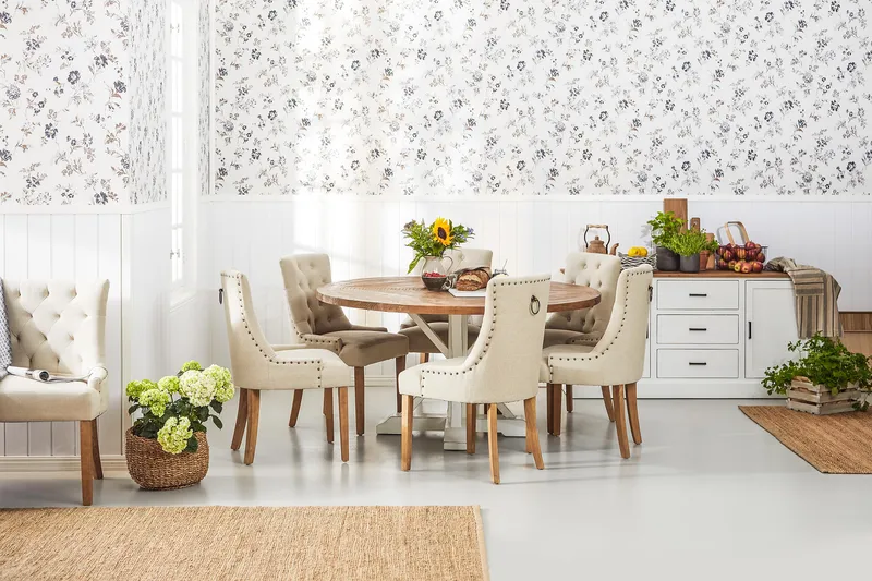 Lyon Matgrupp Ø150 cm Rund med 6 st Viktoria Stolar - Vintage Natur / Vit / Beige - Products - Möbler - Bord & matgrupp - Matgrupp