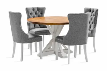 Lyon Matgrupp 120 cm Rund inkl 4 Bergviken Stolar - Brun/Vit - Products - Möbler - Bord & matgrupp - Matgrupp