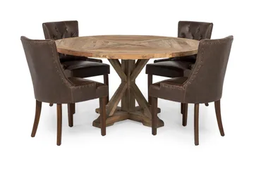 Lyon Matgrupp 150 cm Rund med 4 Tuva Fåtölj - Vintage Alm/Brun PU - Products - Möbler - Bord & matgrupp - Matgrupp