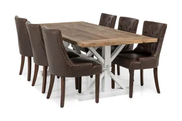 Lyon Matgrupp 200 cm med 6 Tuva Stol - Natur/Vit/Brun - Products - Möbler - Bord & matgrupp - Matgrupp