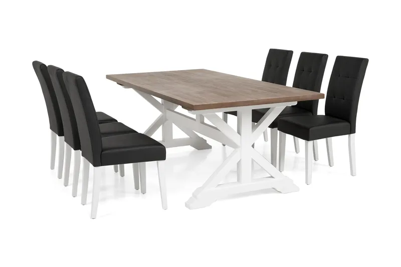 Lyon Matgrupp 200 cm med 6 Viktor Stol, Natur/Vit/Svart