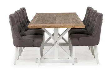 Lyon Matgrupp 200 cm med 6 Viktoria Stol - Natur/Vit/Grå - Products - Möbler - Bord & matgrupp - Matgrupp