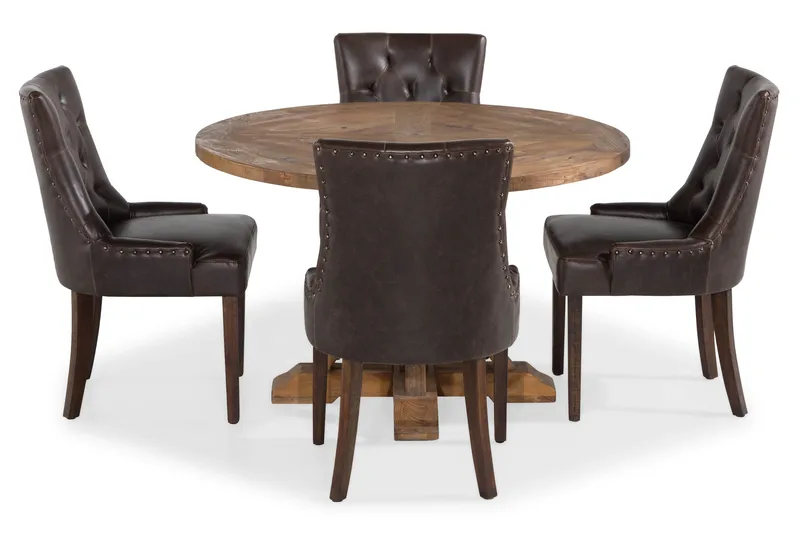 Lyon Matgrupp Rund med 4 st Tuva Fåtölj Konstläder - Trä/Mörkbrun - Products - Möbler - Bord & matgrupp - Matgrupp