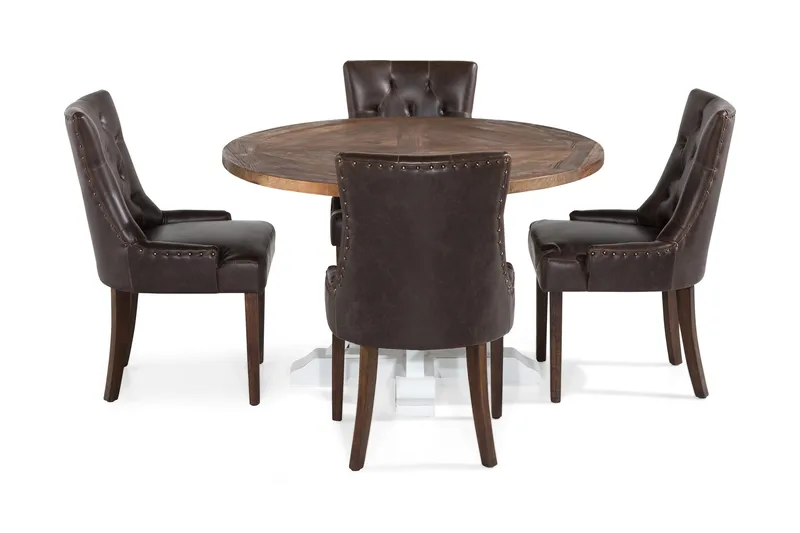 Lyon Matgrupp Rund med 4 st Tuva Fåtölj Konstläder - Trä/Vit/Svart PU - Products - Möbler - Bord & matgrupp - Matgrupp