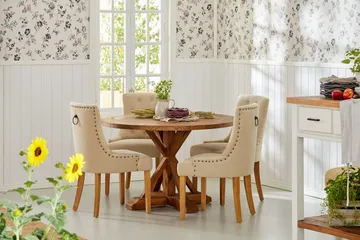 Lyon Matgrupp Rund med 4 st Viktoria Fåtölj - Trä / Beige - Products - Möbler - Bord & matgrupp - Matgrupp