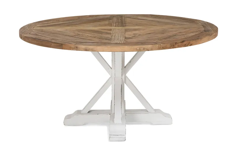 Lyon Vintage Runt Matbord 150 cm i Återvunnen Furu för 6 personer, Natur/Vit