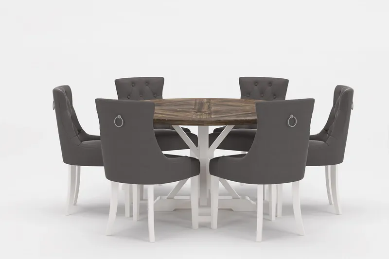 Lyon Premium Matgrupp Rund 150 cm + 6 st Viktoria Matstolar - Grå/Brun - Products - Möbler - Bord & matgrupp - Matgrupp