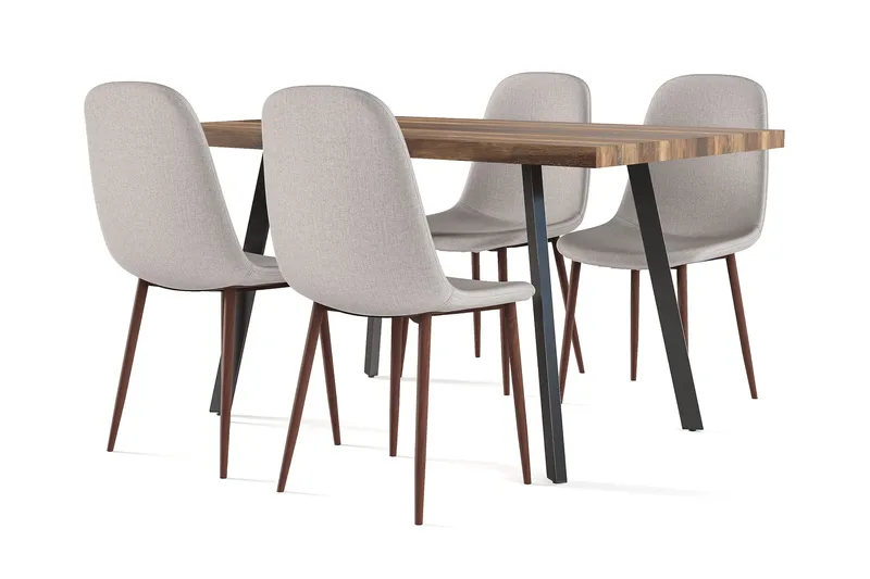 Marcelen Matbord Förlängningsbart med illäggsskiva +  4 st Nibe stol grå med valnöt ben - Brun/Grå - Products - Möbler - Bord & matgrupp - Matgrupp