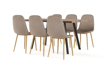 Marcelen Matbord Förlängningsbart med illäggsskiva +  6 st Nibe stol brun med ek ben - Brun - Products - Möbler - Bord & matgrupp - Matgrupp