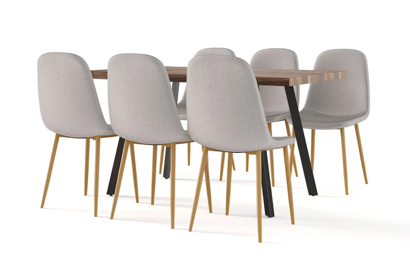 Marcelen Matbord Förlängningsbart med illäggsskiva +  6 st Nibe stol grå med ek ben - Brun/Grå - Products - Möbler - Bord & matgrupp - Matgrupp