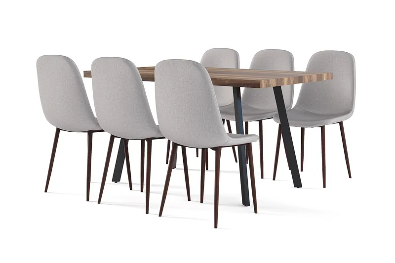 Marcelen Matbord Förlängningsbart med illäggsskiva +  6 st Nibe stol grå med valnöt ben - Brun/Grå - Products - Möbler - Bord & matgrupp - Matgrupp