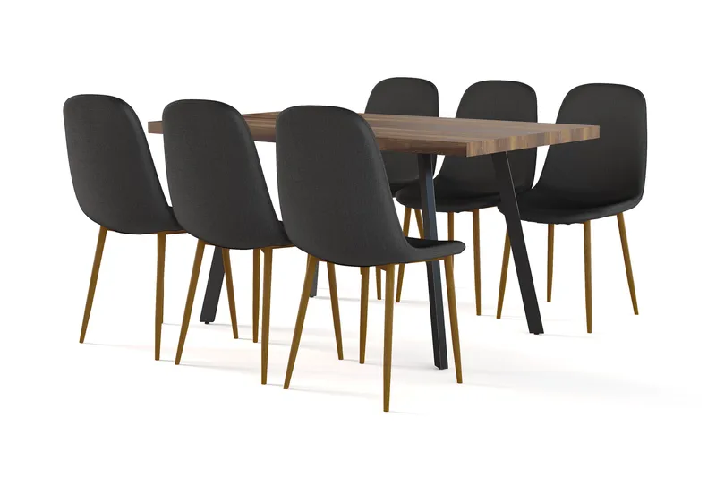 Marcelen Matbord Förlängningsbart med illäggsskiva +  6 st Nibe stol svart med ek ben - Brun/Svart - Products - Möbler - Bord & matgrupp - Matgrupp