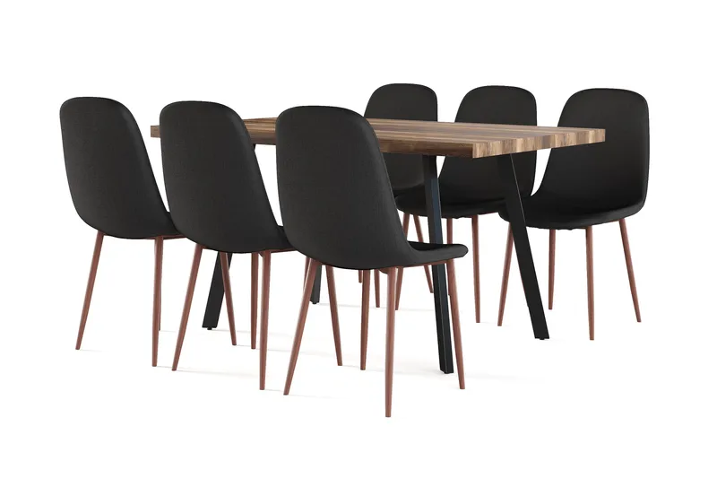 Marcelen Matbord Förlängningsbart med illäggsskiva +  6 st Nibe stol svart med valnöt ben - Brun/Svart - Products - Möbler - Bord & matgrupp - Matgrupp