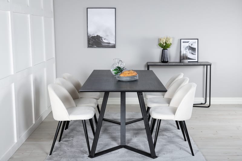 Marina Matgrupp 180 cm Rektangulär med 6 Velvet stolar - Beige - Products - Möbler - Bord & matgrupp - Matgrupp