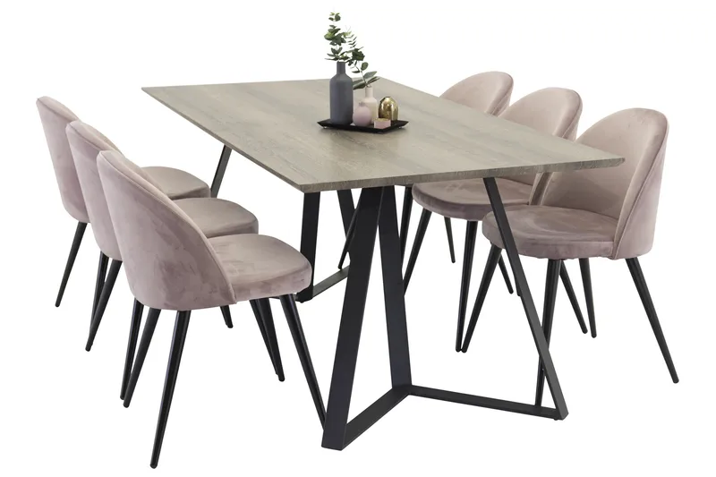 Marina Matgrupp 180 cm Rektangulär med 6 Velvet stolar - Svart - Products - Möbler - Bord & matgrupp - Matgrupp