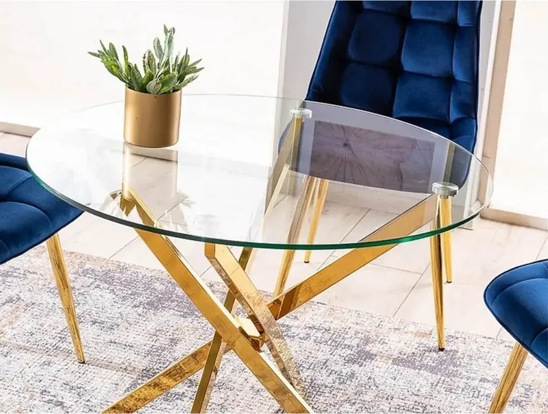 Matbord med glasskiva Ø90 cm guldiga bordsben - Guld - Products - Möbler - Bord & matgrupp - Matbord & köksbord