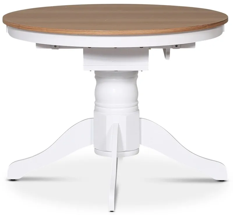 Matbord runt förlängningsbart Ø106-141 cm - Vit / Oljad Ek, Vit / Oljad ek