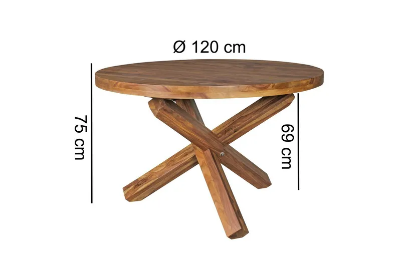 Matbord Wohnling Rund 120 cm massivt trä lantlig stil Rosenträ - Rosenträ - Products - Möbler - Bord & matgrupp - Matbord & köksbord