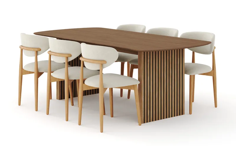 Matgrupp Bark Richeto med Molly stolar Ek/beige - Products - Möbler - Bord & matgrupp - Matgrupp