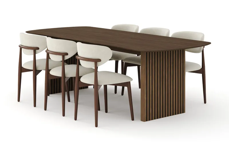 Matgrupp Bark Richeto med Molly stolar Rökt ek/beige - Products - Möbler - Bord & matgrupp - Matgrupp