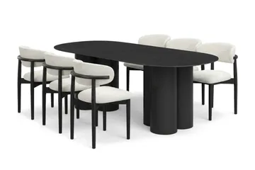 Juno Matgrupp rektangulärt 220 cm Svart med 6 Jaiveer Matstolar - Svart - Products - Möbler - Bord & matgrupp - Matgrupp