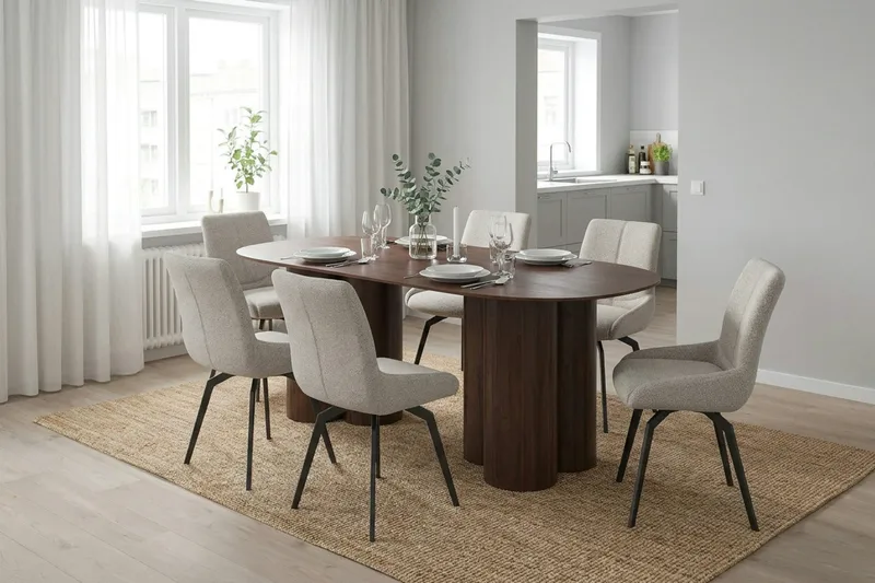 Juno Matgrupp rektangulärt 220 cm Valnöt med 6 Mora Matstolar - Valnöt - Products - Möbler - Bord & matgrupp - Matgrupp