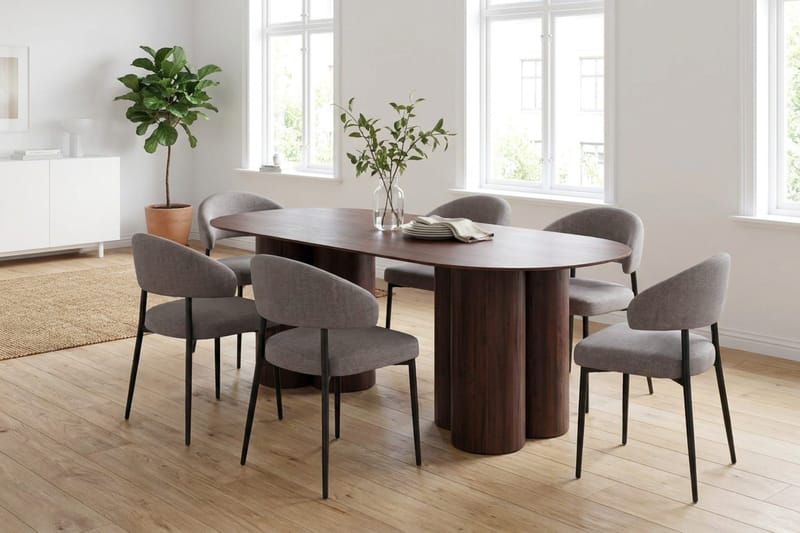 Juno Matgrupp rektangulärt 220 cm Valnöt med 6 Sawako Matstolar - Valnöt - Products - Möbler - Bord & matgrupp - Matgrupp